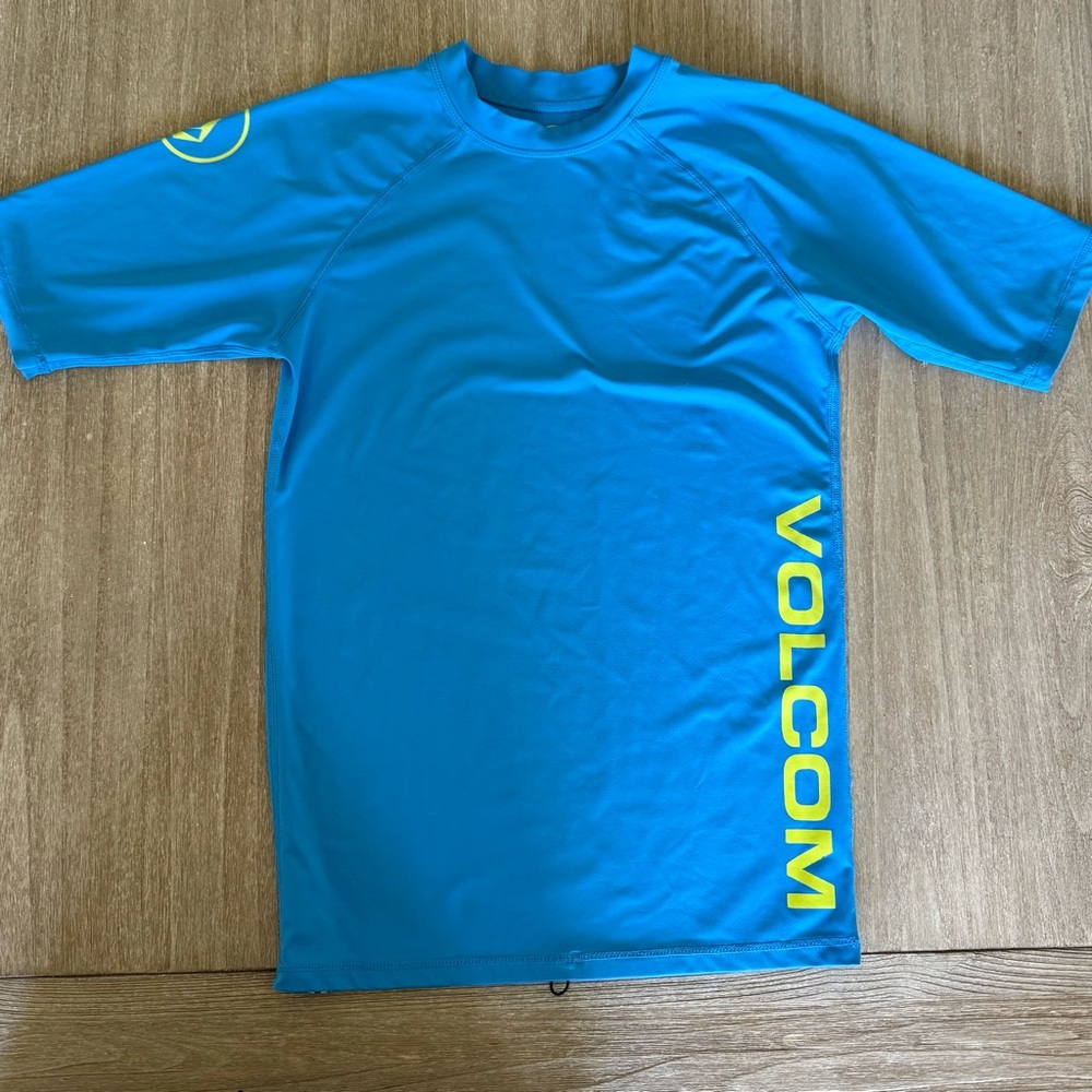 Volcom rash guard short sleeve swim shirt boy YXL (16) blue/yellow *read desc*